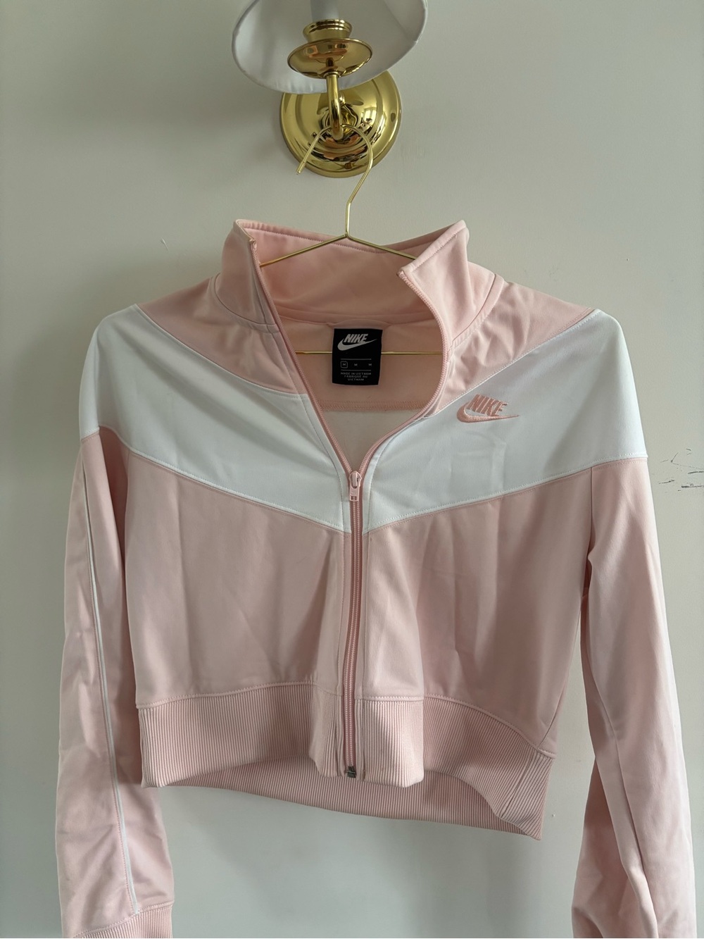 Nike M Pink White Colorblock Cropped Full Zip Track Jacket
